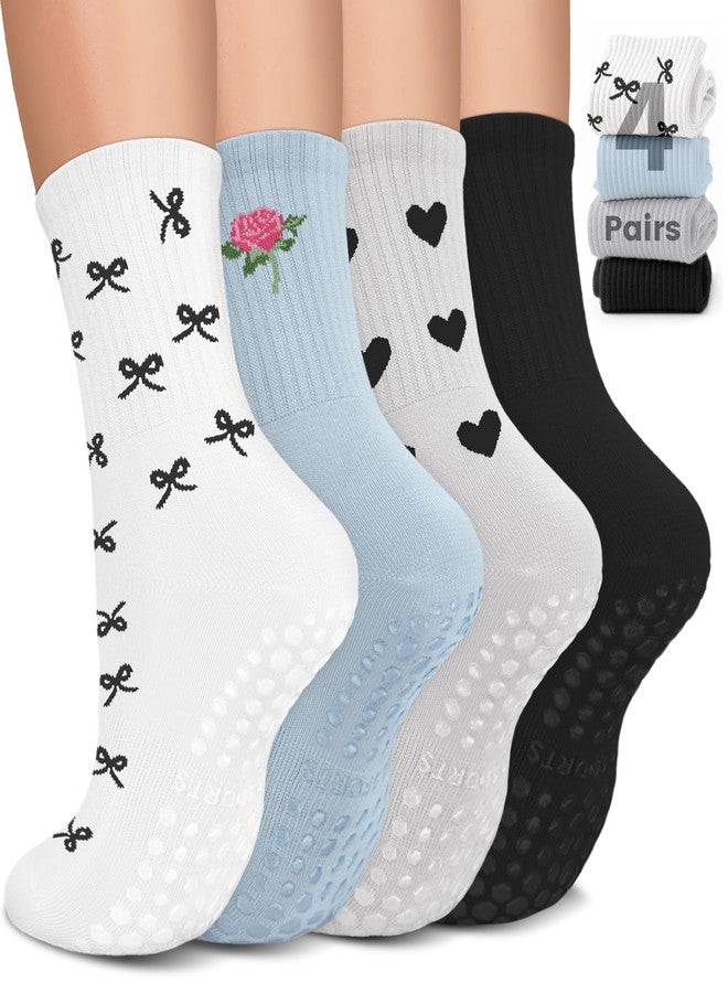 BLONGW Pilates Socks with Grips for Women, Non-Slip Yoga Athletic Socks for Barre Barefoot Workout Hospital,4 Pairs Assorted,S-M - Image 1